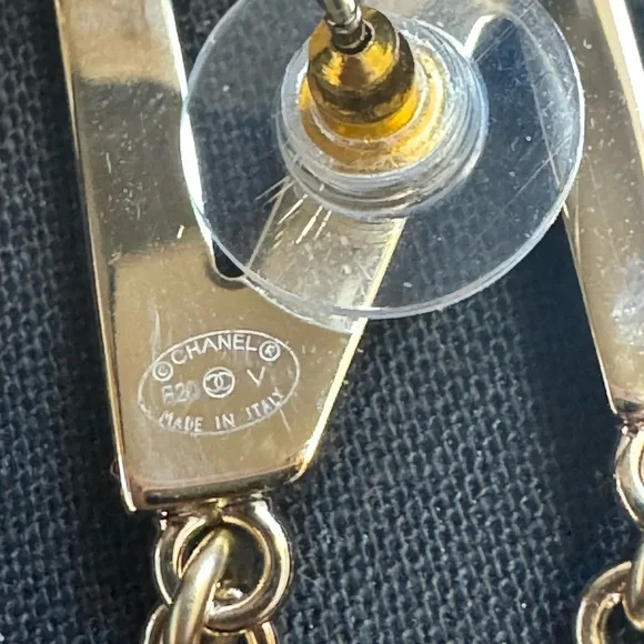 20B CHANEL CHA NEL Gold Dangle Letter Earrings, RUNWAY - Picture 2 of 7